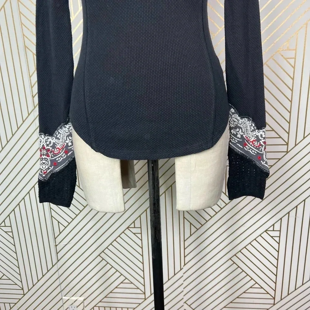 Free People Bandana Cuff Thermal‎ Top in Black Size US XS